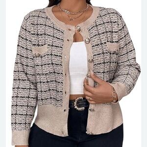 Shein Women's Beige and Black Tweed Sweater Size 0XL NWOT